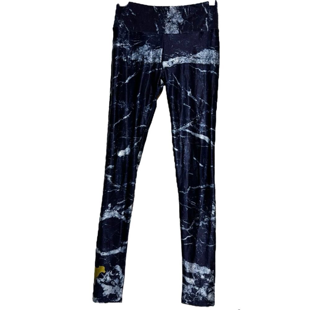 Goldsheep Leggings Mid Rise Full Length Yoga Marble Tie Dye Navy Blue Small